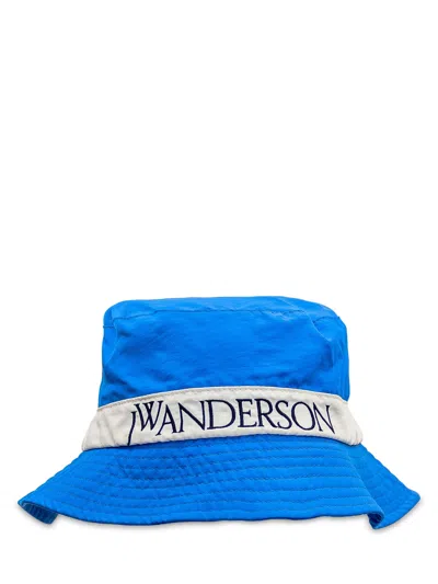Jw Anderson J.w. Anderson Logo-embroidered Tonal-stitching Bucket Hat In Blue/white