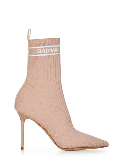 Balmain Skye 95mm Knitted Ankle Boots In Pink