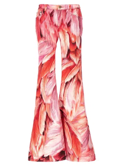 Roberto Cavalli Feather Print Trousers In Fuchsia