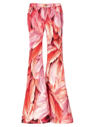 Roberto Cavalli Feather Print Pants In Fuchsia