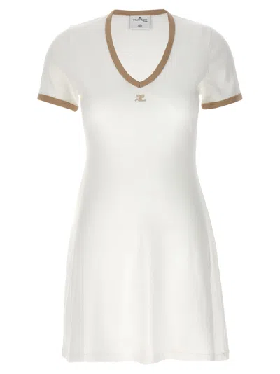Courrèges Logo Embroidery Dress Dresses White