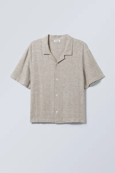 Weekday Loose Short Sleeve Linen Blend Shirt In Neutral