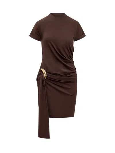 Ferragamo Short Dress With Sash And Metal Ring Accent In Brown