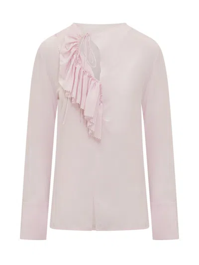 Victoria Beckham Romantic Ruffle Chiffon Blouse In Candy Pink