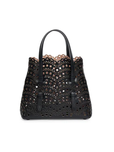 Alaïa Mina 25 Luxurious Calf Leather Small Tote Bag In Black