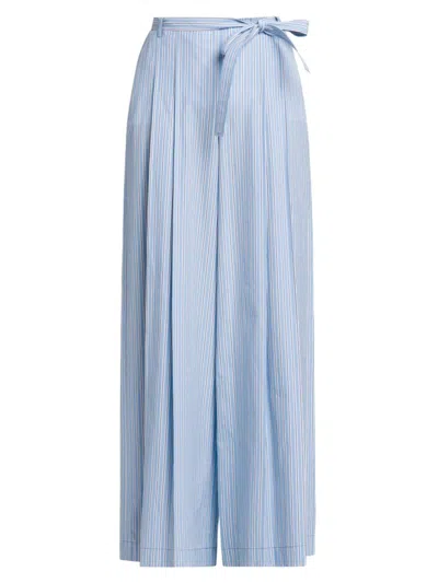 Alberta Ferretti Striped Pleated Wide-leg Belted Trousers In Blue Multi