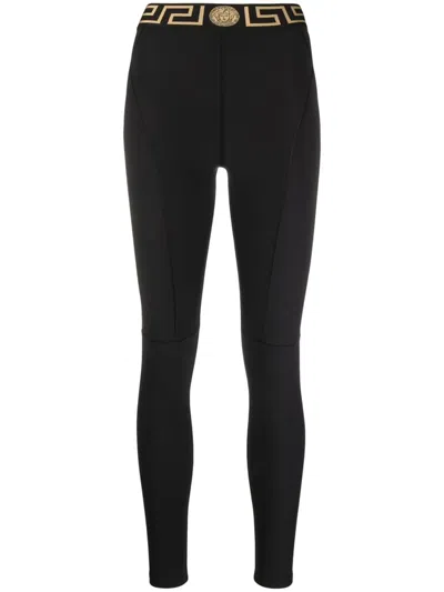 Versace Leggings With Logo Band In Black