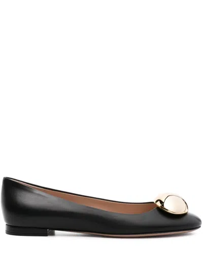 Gianvito Rossi Round-toe Leather Ballerina Shoes In Black