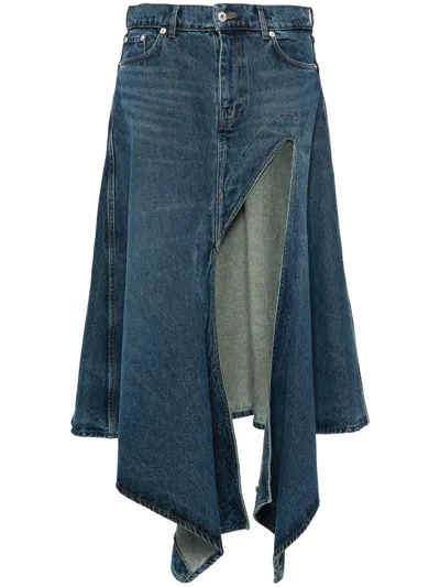 Y/project Denim Skirt With Cut-out Details In Blue