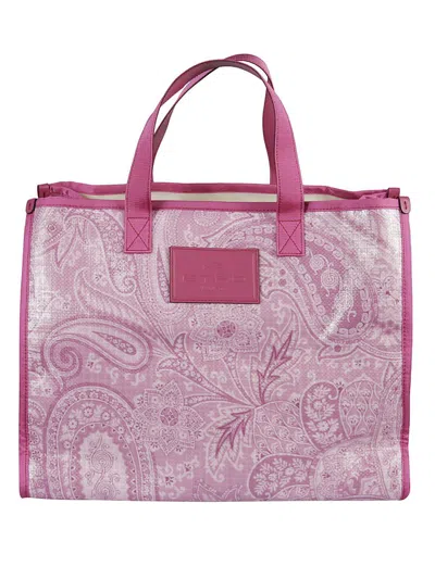Etro Nylon Tote Bag With Paisley Print In Pink