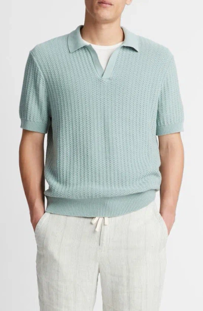 Vince Crafted Rib Cotton & Cashmere Regular Fit Polo Collar Jumper In Ceramic Blue