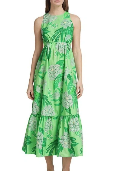 Farm Rio Dewdrop Floral Cutout-back Midi Dress In Green