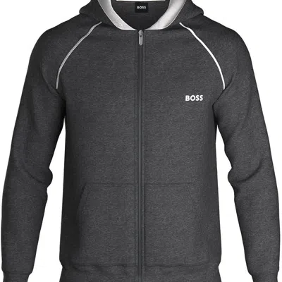Hugo Boss Men Mix & Match Logo Zip Up Cotton Hoodie In Grey
