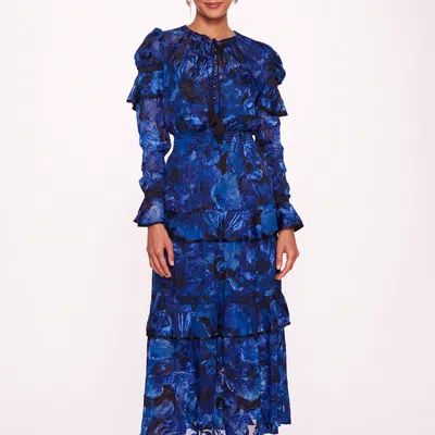 Marchesa Rosa Diantha Floral-print Midi Dress In Blue