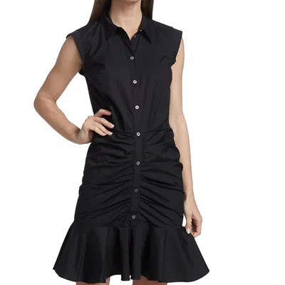 Veronica Beard Women's Black Cotton Ruched Button Down Mini Shirt Dress