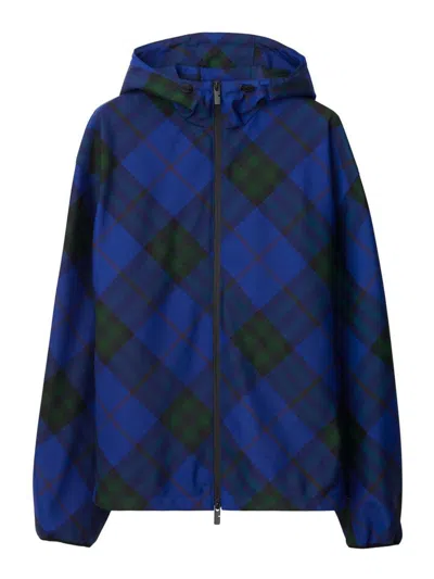 Burberry House Check Hooded Jacket In Blue