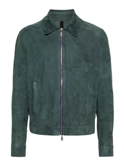 Tagliatore Straight-point Collar Leather Bomber Jacket In Green