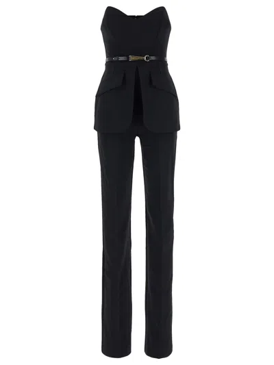 Elisabetta Franchi Strapless Straight-leg Jumpsuit In Black