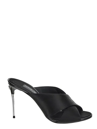 Dolce & Gabbana 85毫米keira绸缎穆勒鞋 In Black