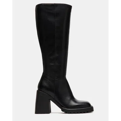 Steve Madden Joelle Womens Faux Leather Solid Knee-high Boots In Black Leather