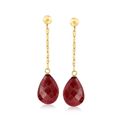 Ross-simons Ruby Drop Earrings In 14kt Yellow Gold In Red