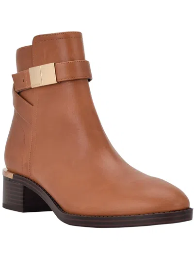 Calvin Klein Dwayne Womens Leather Ankle Booties In Brown