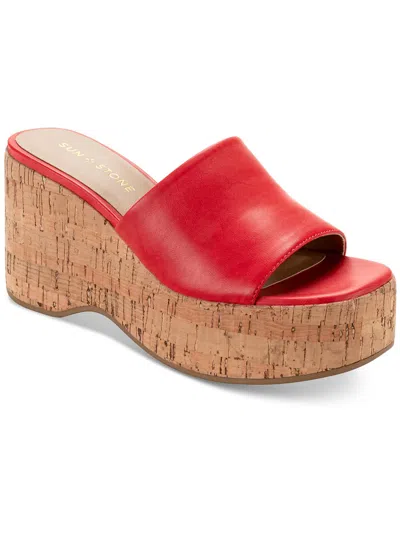 Sun + Stone Finleighh Womens Faux Leather Slip On Wedge Sandals In Red