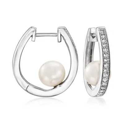 Ross-simons 7-7.5mm Cultured Pearl And . White Topaz Hoop Earrings In Sterling Silver. 5/8 Inches