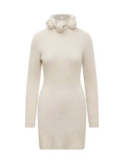 Blumarine Knitted Mini Dress With Neck Detail In White