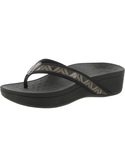 Vionic Hightide Chv Womens Patent Thong Wedge Sandals In Black
