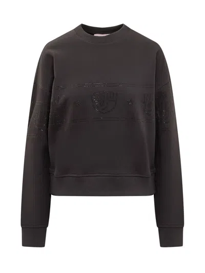 Chiara Ferragni Eyelike Detailed Crewneck Sweatshirt In Black