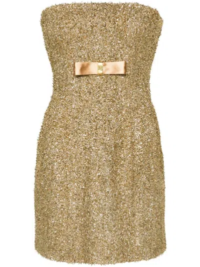 Elisabetta Franchi Square-neck Tweed Minidress In Golden