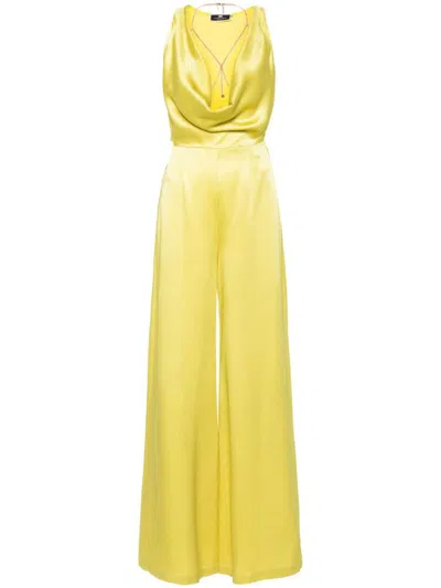 Elisabetta Franchi Body-chain Crepe Jumpsuit In Yellow