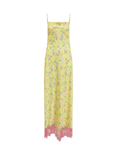 Msgm Floral Printed Cut Out Detailed Dress In Yellow
