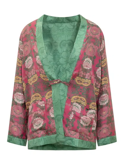 Pierre-louis Mascia Silk Kimono With Floral Pattern In Purple