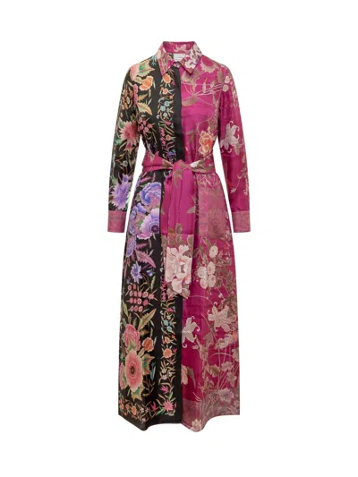 Pierre-louis Mascia Colorblock Floral-print Silk Midi Shirtdress In Purple