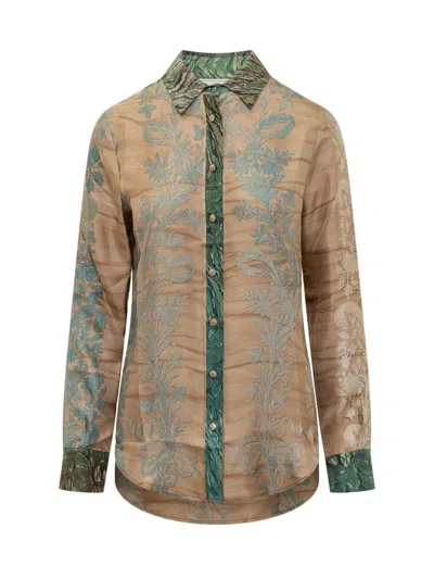 Pierre-louis Mascia Silk Shirt With Floral Print In Brown