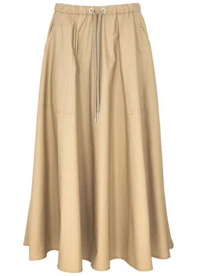 Moncler Flared Cotton-poplin Midi Skirt In Camel
