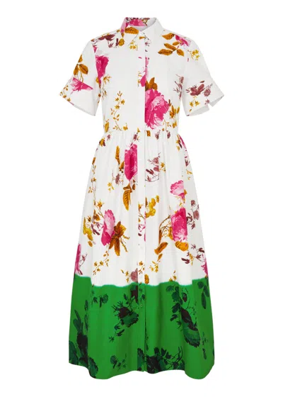 Erdem Gathered Floral-print Cotton-poplin Midi Shirt Dress In White