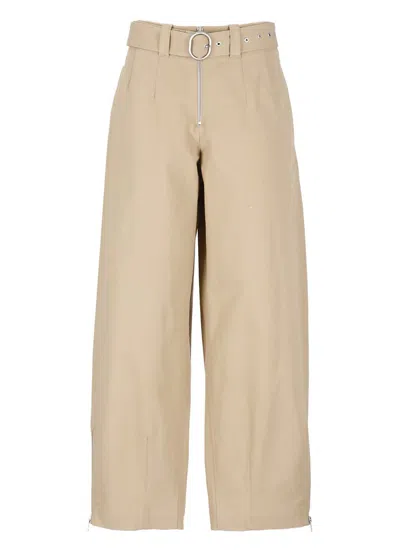 Jil Sander Cotton Trousers With Belt In Neutrals