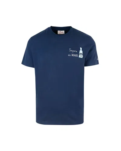 Mc2 Saint Barth Man Cotton T-shirt With Gin Mare Embroidery Gin Mare Special Edition In 00752f