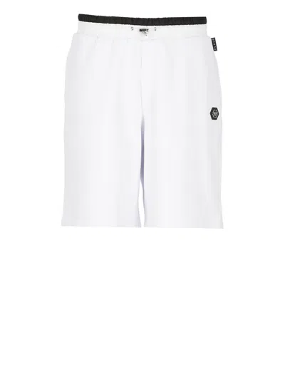 Philipp Plein Hexagon Logo标牌运动短裤 In White