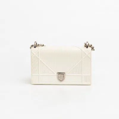 Pre-owned Dior Off White Micro Cannage Patent Leather Small Ama Flap Bag