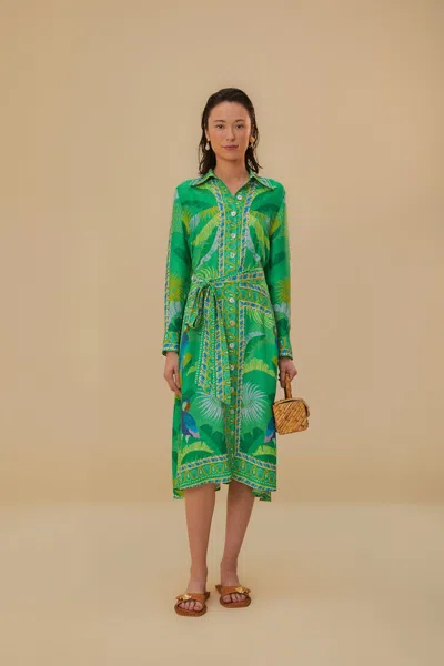 Farm Rio Active Green Macaw Scarf Lenzing Ecovero Viscose Chemise Dress In Macaw Scarf Green