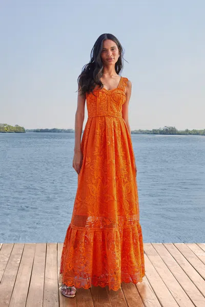 Farm Rio Active Orange Guipure Sleeveless Maxi Dress