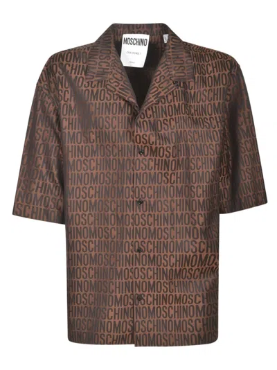 Moschino Logo Jacquard Motif Notched Collar Shirt In Brown