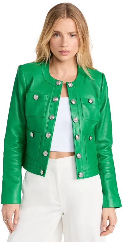 L Agence Jayde Collarless Leather Jacket In Sea Green