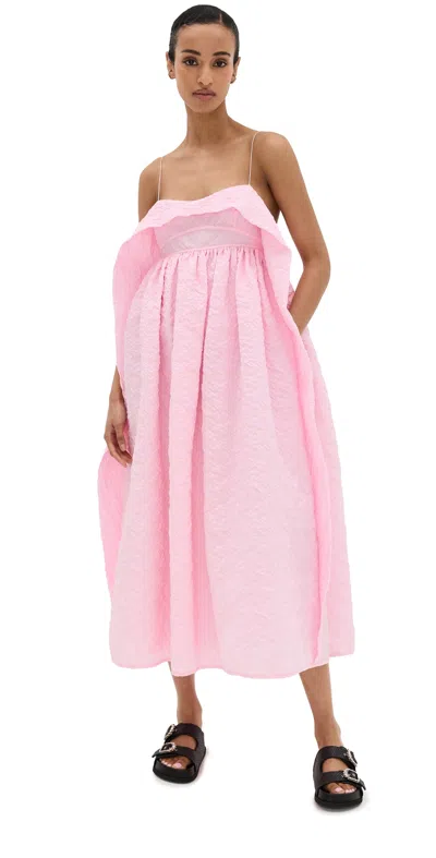 Cecilie Bahnsen Susa Cutout Draped Pleated Matelassé Midi Dress In Pink
