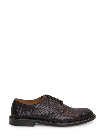 Doucal's Woven Lace-up Leather Derby Shoes In Brown