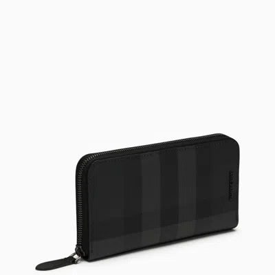 Burberry Charcoal-coloured Zip-around Wallet With Check Pattern Men In Grey